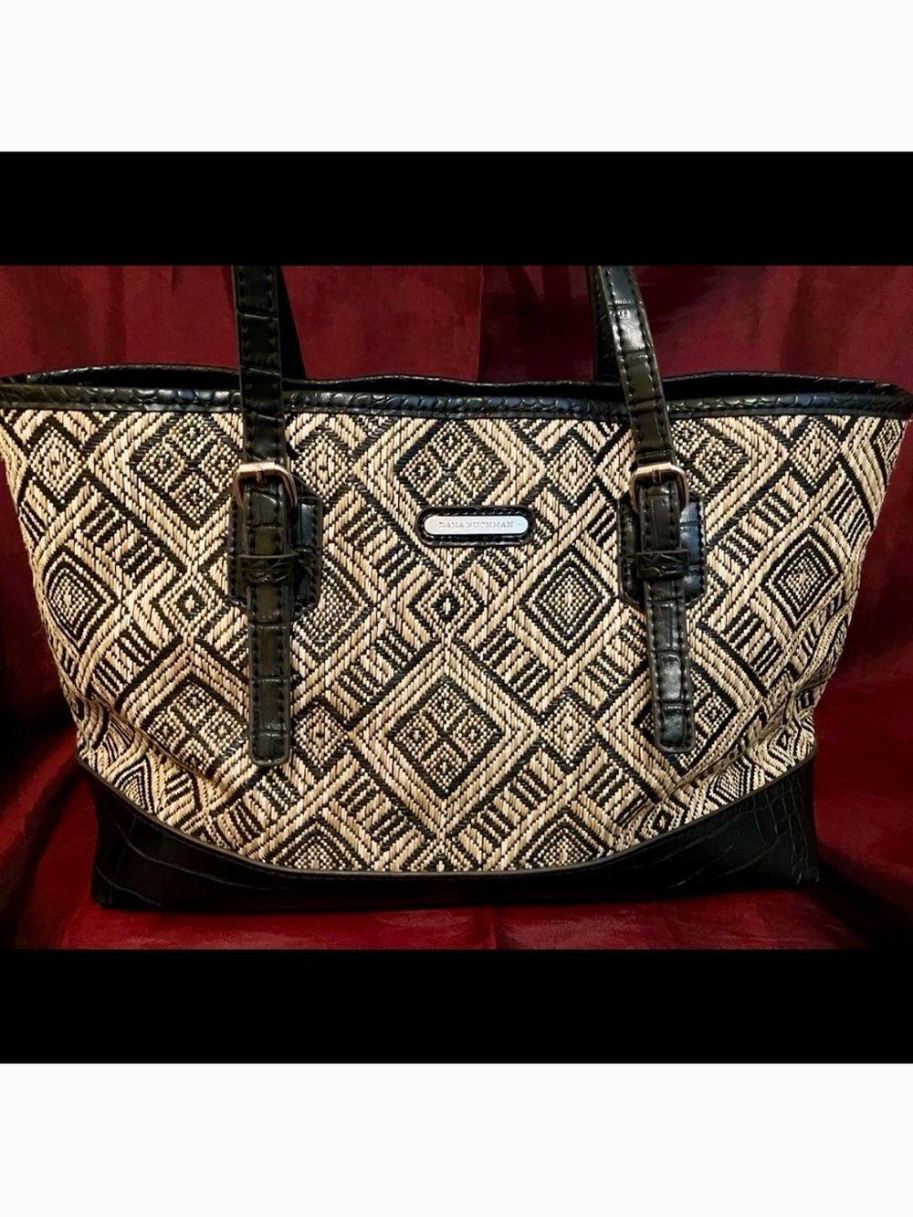 Dana Buchman Black & Cream Geometric Woven Tote